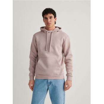 Reserved - Bluză monocromatică cu glugă - roz-pudră ieftin