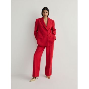 Reserved - Pantaloni eleganți cu dungă presată, din amestec de viscoză - roșu