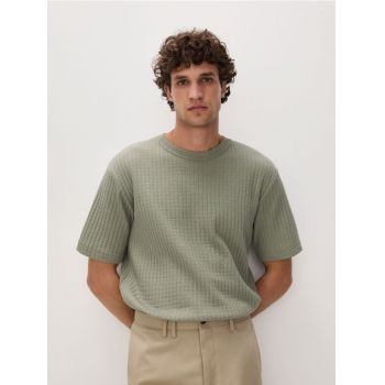 Reserved - Tricou comfort fit din tricot striat - verde-prăfuit