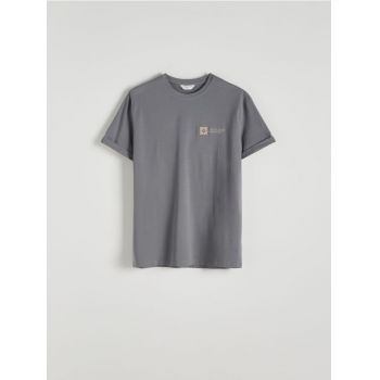 Reserved - Tricou regular cu broderie - gri-închis ieftin