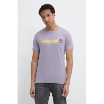 Timberland tricou din bumbac barbati, culoarea violet, cu imprimeu, TB0A5UPQEG71 ieftin