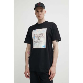 Vans tricou din bumbac barbati, culoarea negru, cu imprimeu ieftin