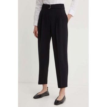 BOSS pantaloni femei, culoarea negru, drept, high waist