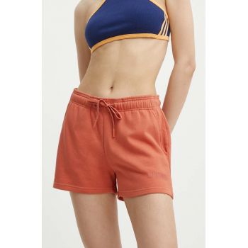 Hummel pantaloni scurti din bumbac culoarea portocaliu, neted, medium waist de firma originali