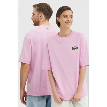 Lacoste tricou din bumbac culoarea roz, cu imprimeu
