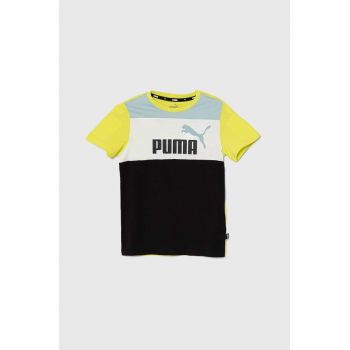 Puma tricou de bumbac pentru copii ESS BLOCK B culoarea verde, modelator ieftin