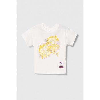 Puma tricou de bumbac pentru copii PUMA X TROLLS Graphic Tee culoarea alb, cu imprimeu