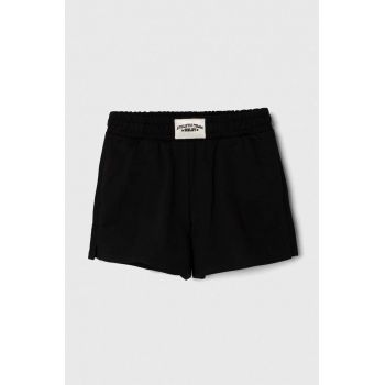 Sisley pantaloni scurți din bumbac pentru copii culoarea negru, neted de firma originali