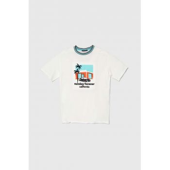 Sisley tricou de bumbac pentru copii culoarea alb, cu imprimeu