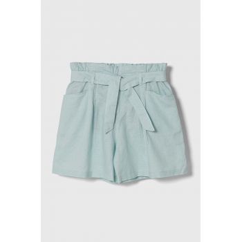United Colors of Benetton pantaloni scurți de in pentru copii culoarea turcoaz, neted, talie reglabila ieftini