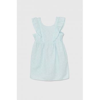 United Colors of Benetton rochie din in pentru copii culoarea turcoaz, mini, evazati de firma originala