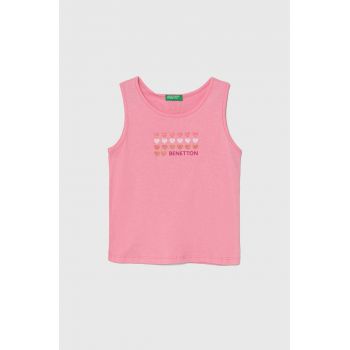 United Colors of Benetton top din bumbac pentru copii culoarea roz ieftin