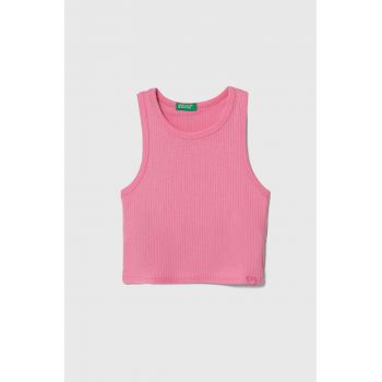 United Colors of Benetton top din bumbac pentru copii culoarea roz ieftin