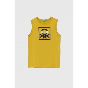 United Colors of Benetton tricou de bumbac pentru copii culoarea galben, cu imprimeu de firma original