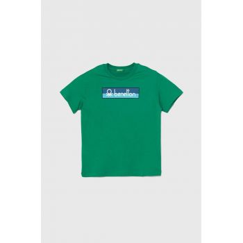 United Colors of Benetton tricou de bumbac pentru copii culoarea verde, cu imprimeu ieftin