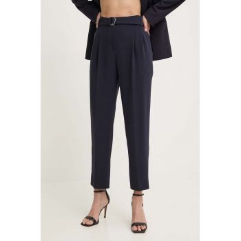 BOSS pantaloni femei, culoarea albastru marin, drept, high waist