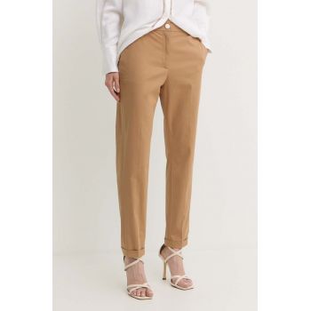 BOSS pantaloni femei, culoarea bej, drept, high waist 50490057