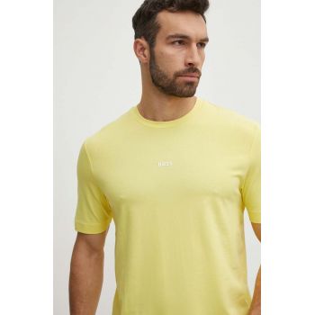 BOSS tricou BOSS ORANGE barbati, culoarea galben, neted, 50473278 ieftin