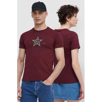 Converse tricou din bumbac culoarea bordo, cu imprimeu