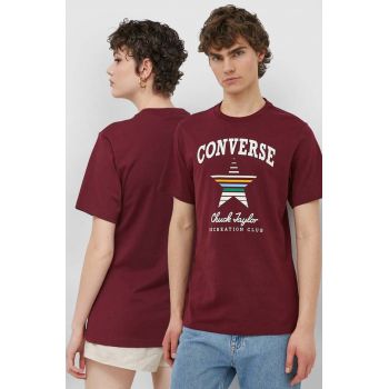 Converse tricou din bumbac culoarea bordo, cu imprimeu ieftin