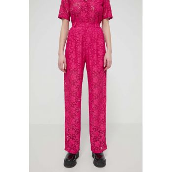 Desigual pantaloni DHARMA femei, culoarea roz, drept, high waist, 24SWPW22