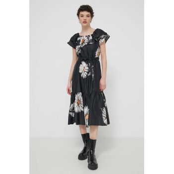 Desigual rochie din bumbac GEORGEO culoarea negru, midi, evazati, 24SWVW02 de firma originala