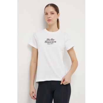Helly Hansen tricou din bumbac femei, culoarea alb de firma original