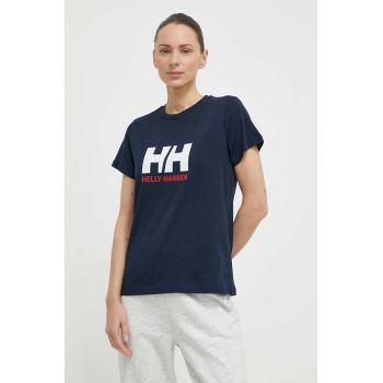 Helly Hansen tricou din bumbac femei, culoarea albastru marin de firma original
