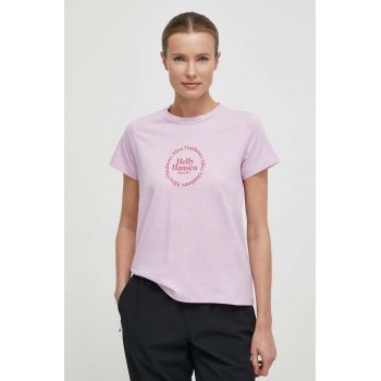 Helly Hansen tricou din bumbac femei, culoarea roz de firma original