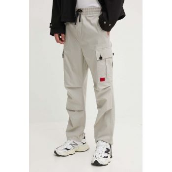 HUGO pantaloni de bumbac culoarea gri, drept 50493865 de firma originali