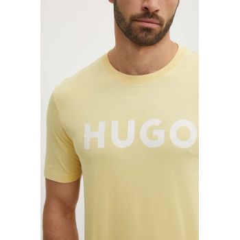 HUGO tricou din bumbac bărbați, culoarea galben, cu imprimeu 50467556 ieftin