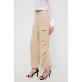 Karl Lagerfeld pantaloni din amestec de in culoarea bej, fason cargo, high waist