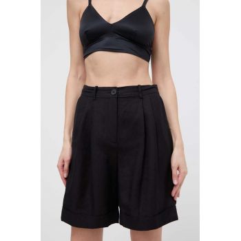 Karl Lagerfeld pantaloni scurti din in culoarea negru, neted, high waist de firma originali