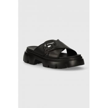 Karl Lagerfeld slapi de piele SUN TREKKA NFT femei, culoarea negru, cu platforma, KL83504