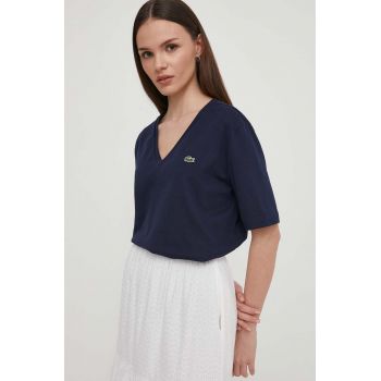 Lacoste tricou din bumbac femei, culoarea albastru marin de firma original