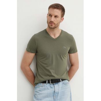 Lacoste tricou din bumbac barbati, culoarea verde, neted, TH6710