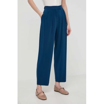 Max Mara Leisure pantaloni femei, culoarea bleumarin, fason chinos, high waist 2416780000000