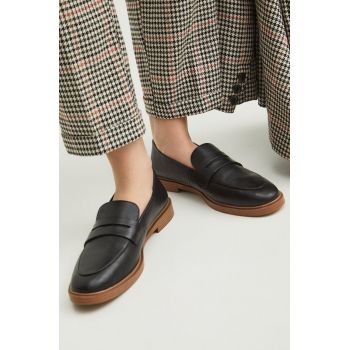 Medicine mocasini de piele femei, culoarea negru, cu platforma