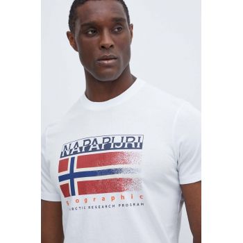 Napapijri tricou din bumbac S-Kreis barbati, culoarea alb, cu imprimeu, NP0A4HQR0021 ieftin