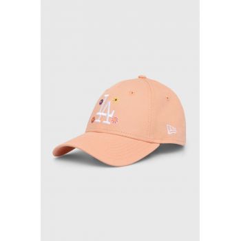 New Era șapcă de baseball din bumbac culoarea portocaliu, cu imprimeu, LOS ANGELES DODGERS ieftina