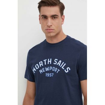 North Sails tricou din bumbac barbati, culoarea albastru marin, cu imprimeu, 692988 ieftin