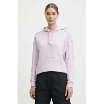 Puma hanorac de bumbac samo HER femei, culoarea violet, cu glugă, uni 677885 ieftin