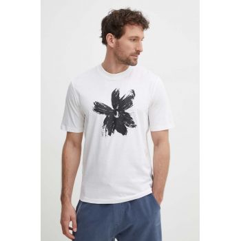 Sisley tricou din bumbac barbati, culoarea alb, cu imprimeu