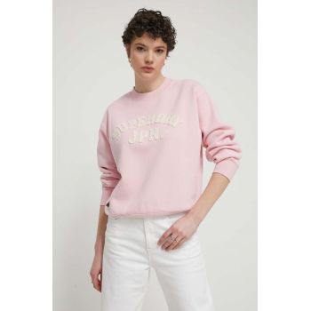 Superdry bluza femei, culoarea roz, cu imprimeu ieftin