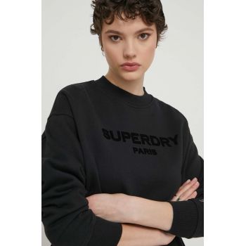 Superdry hanorac de bumbac femei, culoarea negru, cu imprimeu