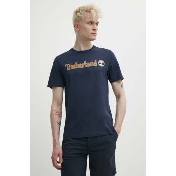 Timberland tricou din bumbac barbati, culoarea albastru marin, cu imprimeu, TB0A5UPQ4331