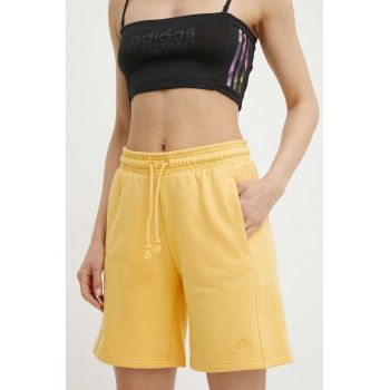 adidas pantaloni scurti femei, culoarea galben, neted, high waist, IW1259 ieftini