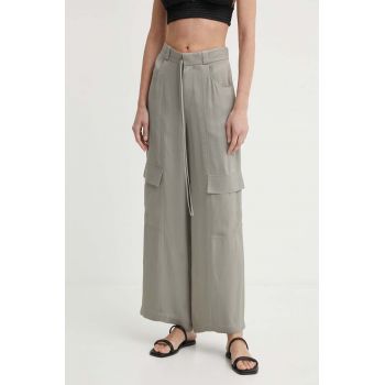 AERON pantaloni OPAL femei, culoarea gri, lat, high waist, AW24RSPA282475