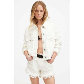 AllSaints geaca jeans CLAUDE FRAY JACKET femei, culoarea alb, de tranzitie, W054OA de firma originala