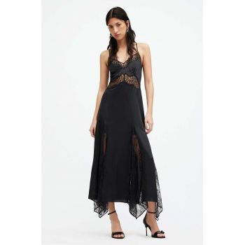 AllSaints rochie din matase JASMINE DRESS culoarea negru, maxi, evazati, W063DA